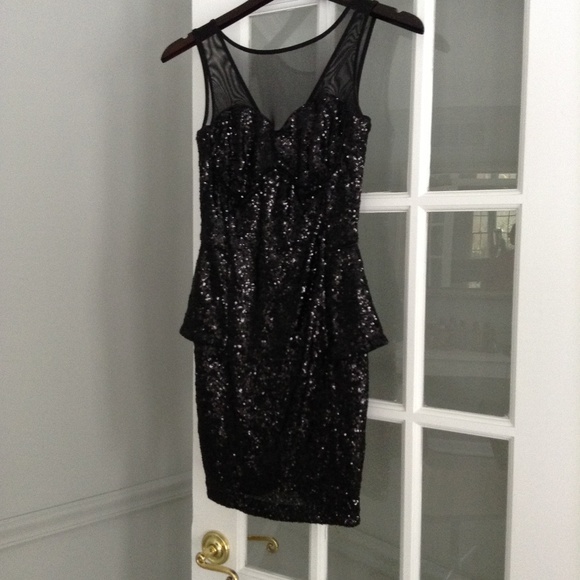 Sequin Dress, Peplum Cut, Mesh Neckline- WORN ONCE - Picture 1 of 8